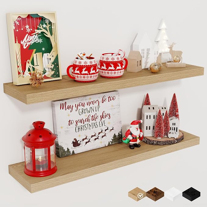 Fun Memories Floating Shelves for Wall, 27.5" Rustic Wood Deep Wall Mounted by FunMemories