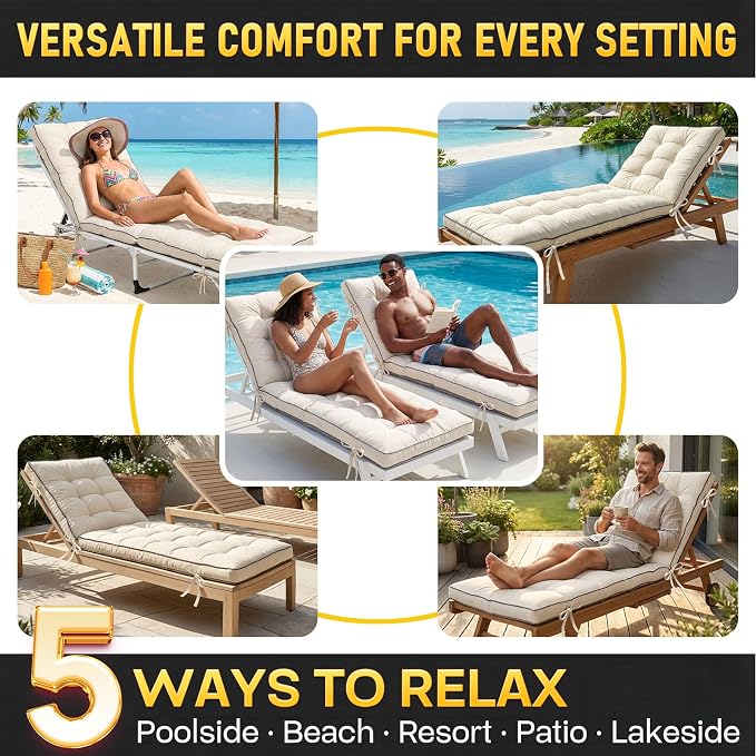 2 Pack 72x21 Inch Folding Chaise Lounge Cushion Quick Dry - Image 6