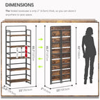 4NM No Assembly 5 Tiers Folding Bookshelf Storage Shelves Vintage Bookcase - Image 2