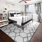 Area Rugs for Living Room, 5x8 Fluffy White and Grey Bedroom Geometric Rug | - Image 6