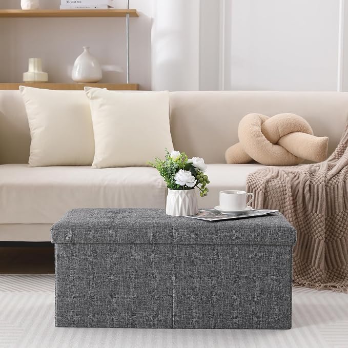Storage Ottoman Bench Foldable Seat Footrest Shoe Bench End of Bed Storage - Image 7