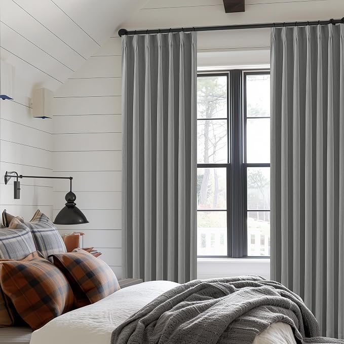 Grey 100% Blackout Pinch Pleat Linen Curtains 108 Inches Long - Image 8