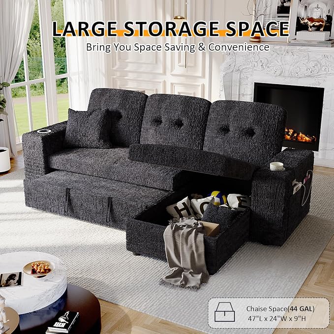90 Inch Modular Sectional Sleeper Sofa Bed, 4 in 1 Pull Out Couch Bed - Image 6