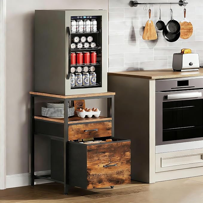 Herture Mini Fridge Stand with 3 Storage, Mini Fridge Cabinet, Beverage Fridge by Herture