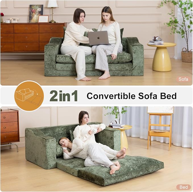 61" Convertible Sofa Bed Loveseat, Memory Foam Boneless Floor Couch - Image 4