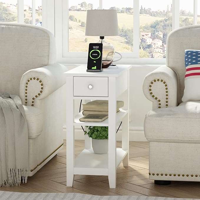 ChooChoo Narrow End Table with Charging Station, Side Table Living Room with - Image 4