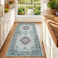 RELEANY Washable Area Rug, Runner 2'x6', Teal Green/White/Navy | Non-Slip by RELEANY