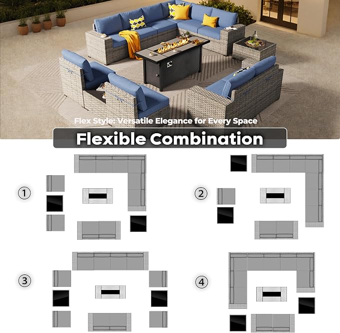 ovios 13 Pieces Patio Furniture Set, Outdoor Wicker Sectional Sofa - Image 2