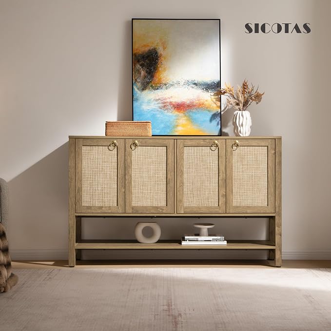 SICOTAS 55" Cherry Sideboard Buffet Cabinet - Image 4