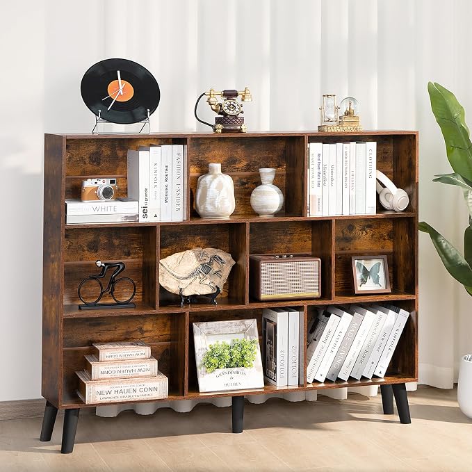 LEYAOYAO 10 Cube Bookshelf, 3 Tier Vintage 55.12" Wide Bookcase - Image 7
