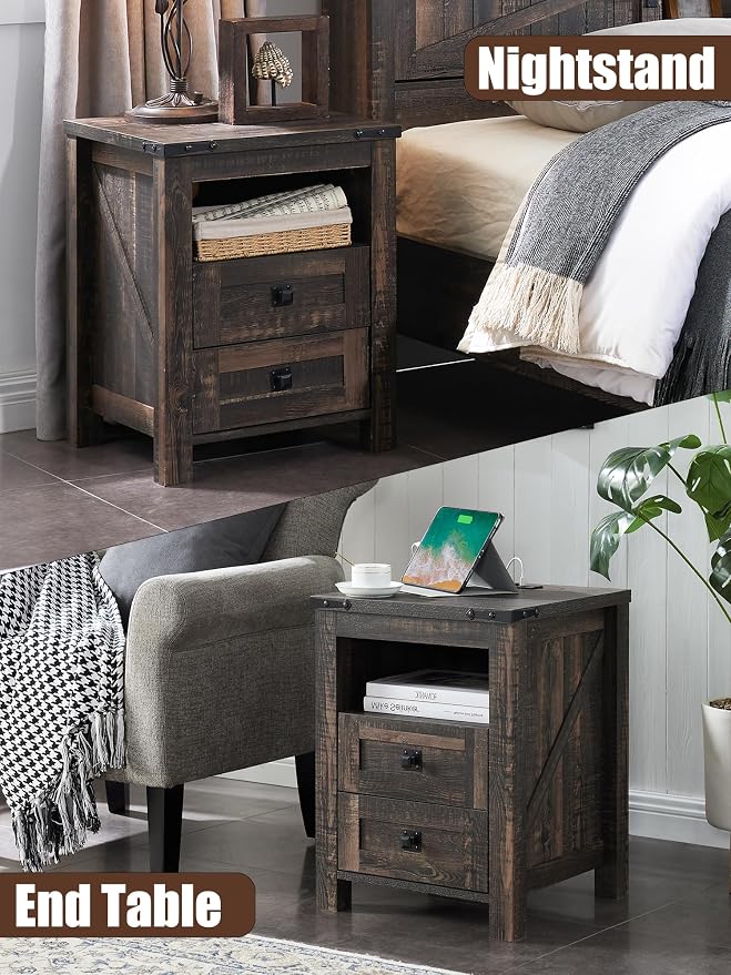 T4TREAM Nightstand with Charging Station, End Table, Side Table with 2 Drawers - Image 7