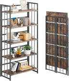 4NM No Assembly 5 Tiers Folding Bookshelf, 59.4" H Foldable Storage Shelves by 4NM
