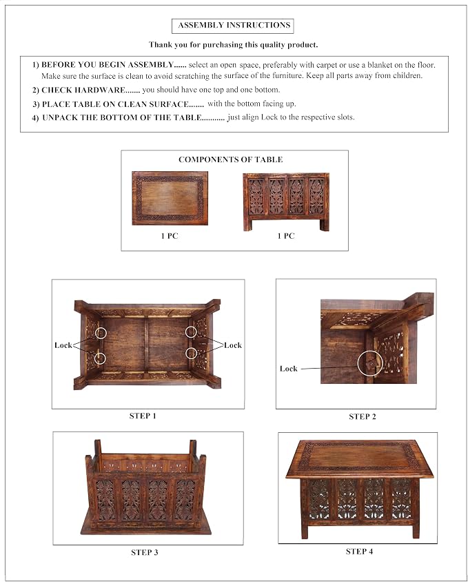 COTTON CRAFT Solid Wood Coffee Table – Hand Carved Center Table - Image 7