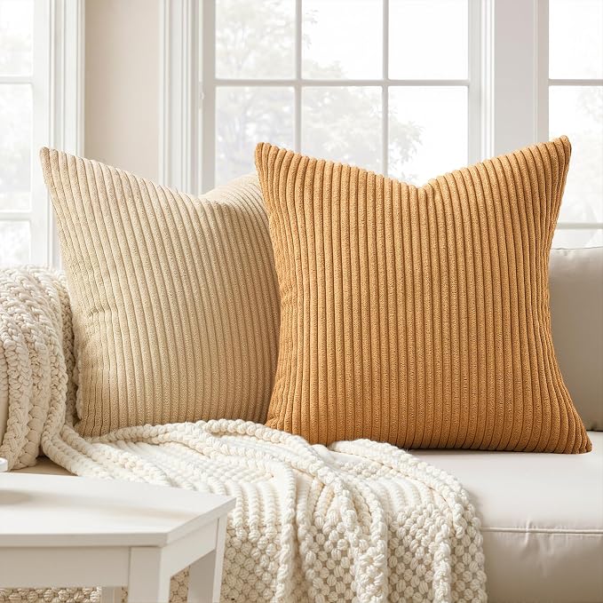 Topfinel 20x20 Inch Pillow Covers Set of 4 Rustic Modern Soft Corduroy Striped - Image 2