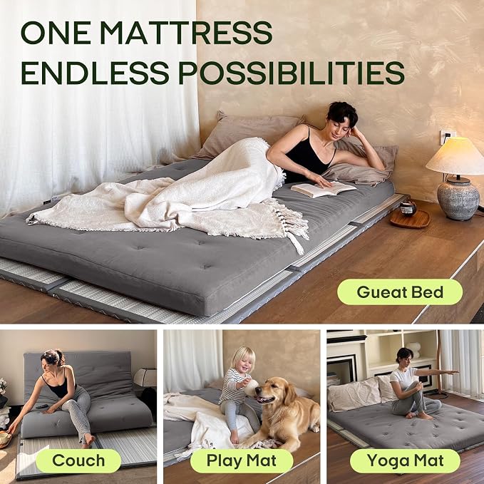 ZonLi Japanese Floor Futon Mattress Full Size 75"x 54", 100% Cotton Cover 4'' - Image 5