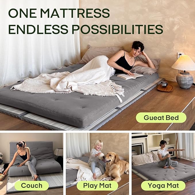 ZonLi Japanese Floor Futon Mattress Twin Size 75"x 39", 100% Cotton Cover 2.5'' - Image 4