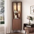 JOINICE 70" Tall Corner Bar Cabinet, Mid-Century Modern Fluted Storage Cabinet by Joinice