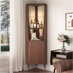JOINICE 70" Tall Corner Bar Cabinet, Mid-Century Modern Fluted Storage Cabinet by Joinice