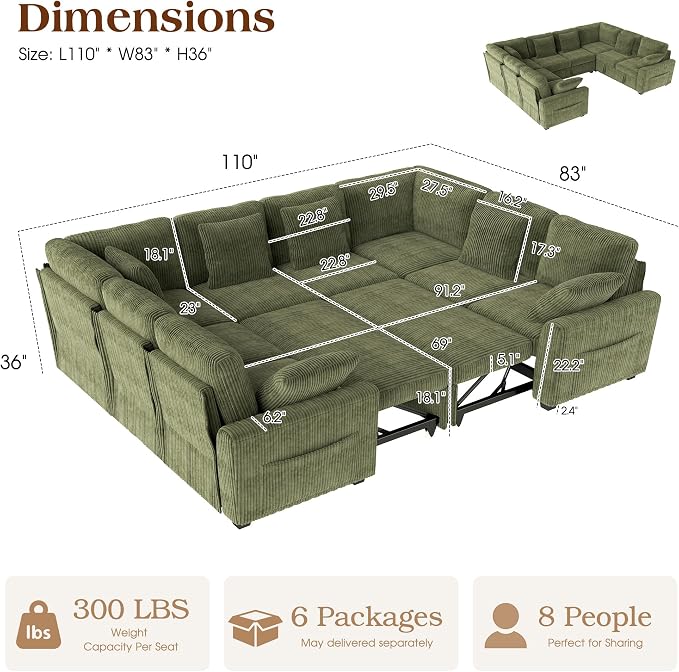 Ihanherry 8-Seater Large Sectional Sofa Bed - Image 2