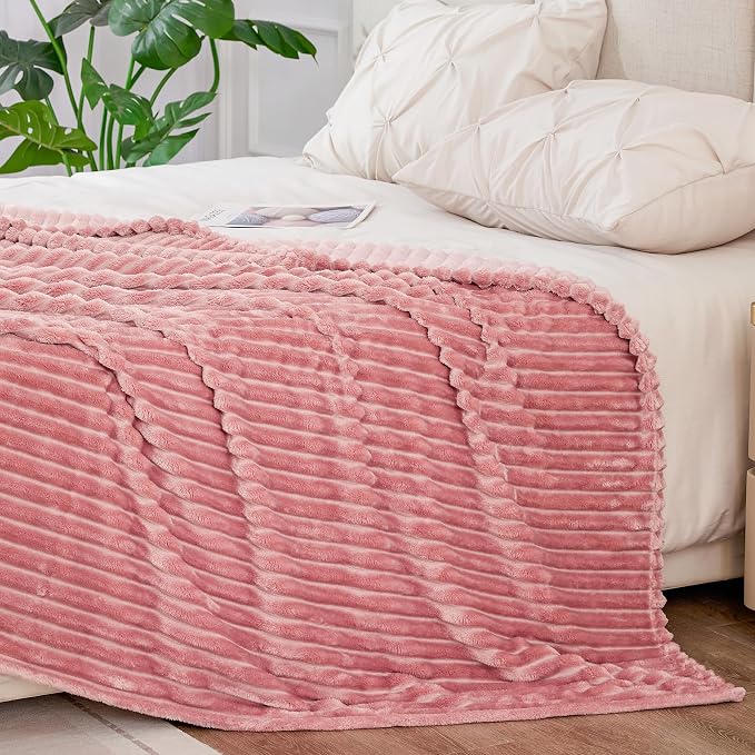 BEDELITE 3D Ribbed Jacquard Pink Blankets Queen Size - Image 6
