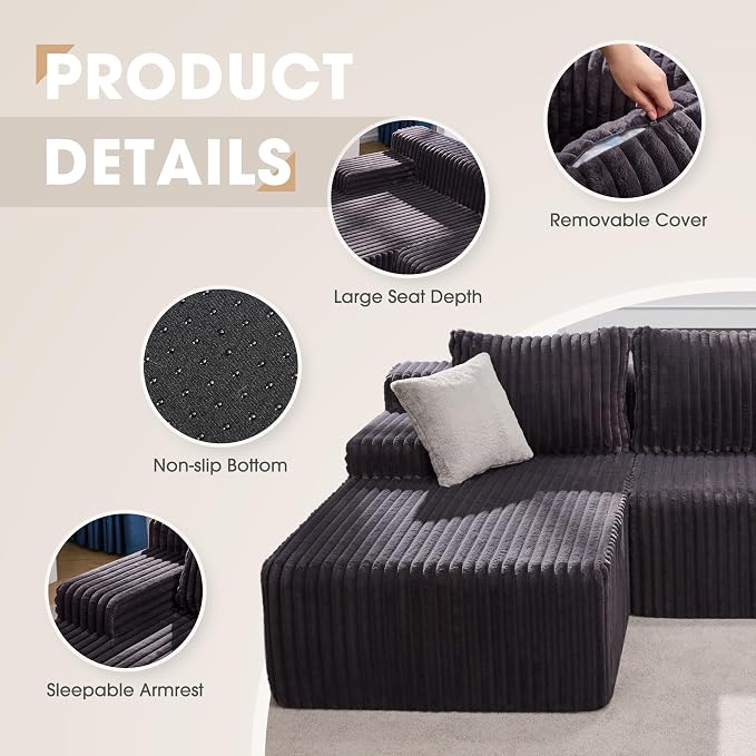 Modular Sectional Sofa Couches L-Shape Couch 3 Seat Modular Sofa Memory Foam - Image 6