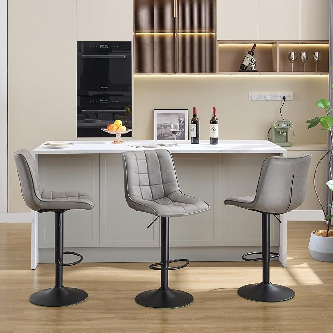 FIRAVOE Swivel Bar Stools Set of 3, Modern Adjustable Bar Stools - Image 9