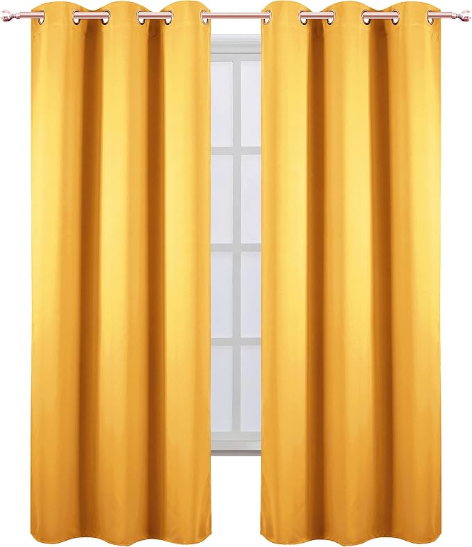 Yellow Thermal Blackout Curtains/42 x 95 Inch/Set of 2 Panels Room Darkening - Image 2