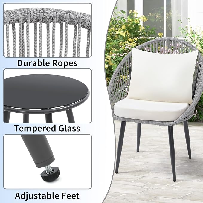wildformers 3 Pieces Bistro Set, Woven Rope Chair - Image 5