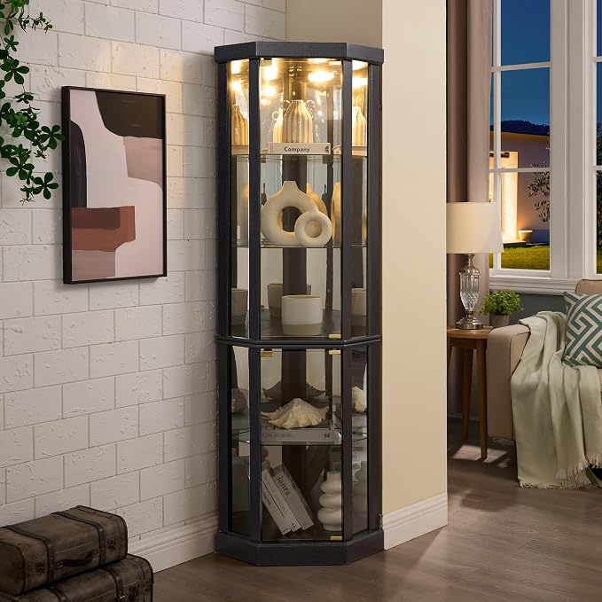 Corner Curio Cabinet, Light Bulb Inclued, Wine Bar China Cabinet - Image 3