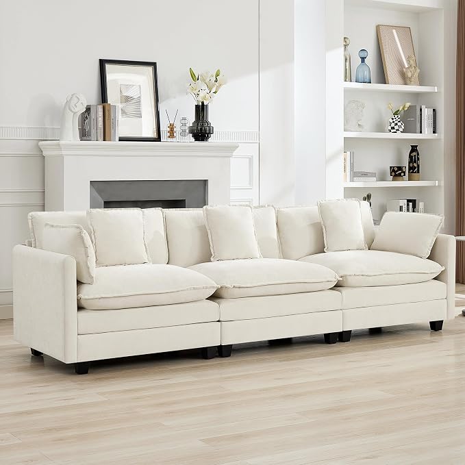 111'' Sectional Cloud Deep Seat Couch, Modern Comfy Chenille Modular Sectional - Image 7