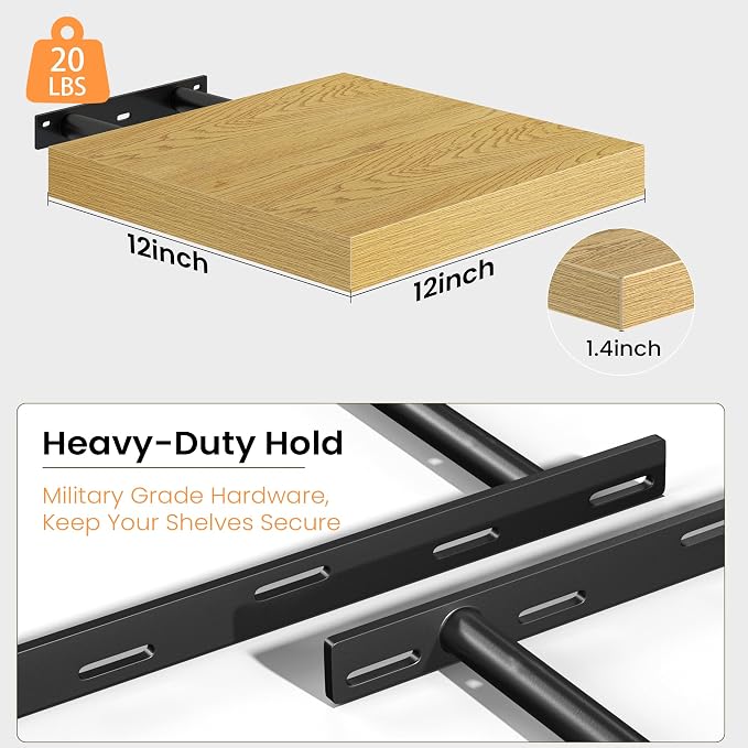 Fun Memories Floating Shelves for Wall, 12 Inch Set of 3 Rustic Wood Wall - Image 4