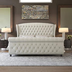 AMERLIFE King Size Platform Bed Frame, Chenille Upholstered Sleigh Bed - Image 3