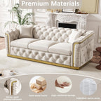 84.6" Luxury Chesterfield Sofa Velvet Tufted Sofa Black and Gold Couch - Image 8