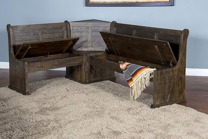 Pemberly Row Farmhouse Wood Kitchen Corner Breakfast Dining Nook Set - Image 4