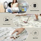 9x12 Area Rugs for Living Room: Washable Abstract Grey Brown Badroom Carpet | - Image 4