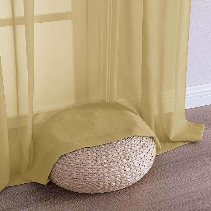 Gold Sheer Curtains 120 Inches Long 2 Panels Set, Airy Lightweight Sheer Gold - Image 7