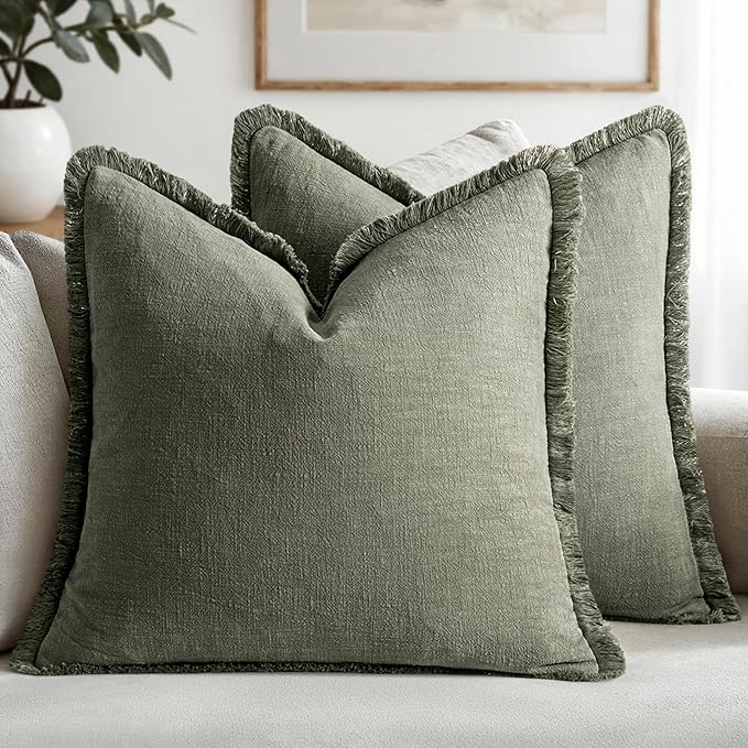 MIULEE Linen Decorative Euro Throw Pillow Covers Light Olive Green 28x28 | Set by MIULEE