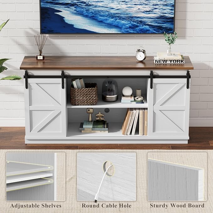 YESHOMY Farmhouse TV Stand for Televisions up to 65 Inches, Sliding Barn Doors - Image 6