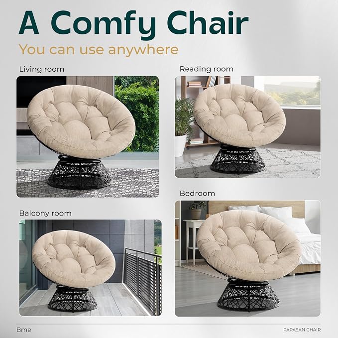 Bme 40" Ergonomic Wicker Papasan Chair - Image 6