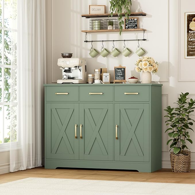 HOSTACK Modern Farmhouse Buffet Sideboard Cabinet, Barn Doors Storage Cabinet - Image 5