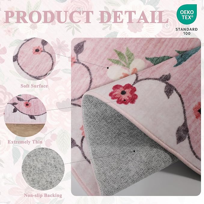 DUKINO 5x7 Area Rugs, Floral Washable Rug - Image 5