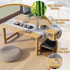 Japanese Floor Table, Bamboo Folding Coffee Table, Portable Solid Wood Japanese - Image 5