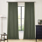 Olive Green Blackout Linen Curtains 108 Inches Long Pinch Pleated | 100% Black by Twodrapes