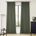 Olive Green Pinch Pleated Blackout Linen Bedroom Curtains 96 Inch Length | by Twodrapes