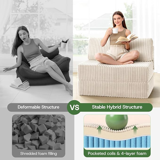 Convertible 4-in-1 Folding Sofa Bed Boneless Sleeper Chair Couch Foldable - Image 4
