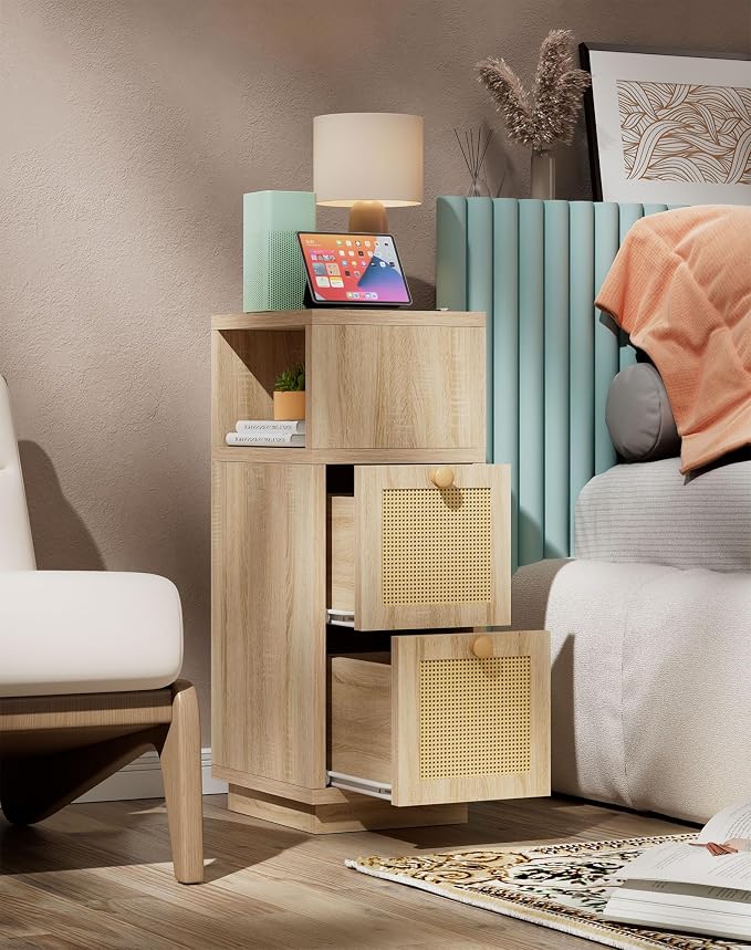 YMYNY Rattan Nightstands Set of 2, Boho Bedside Table - Image 8