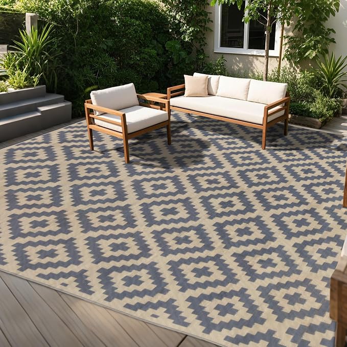 SAND MINE Reversible Mats, Plastic Straw Rug, Modern Area Rug, Large Floor Mat by SANDMIND