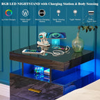 WOOVIVS Night Stand Set 2 with USB/Type-C/Wireless Charging Station, Blakc - Image 5
