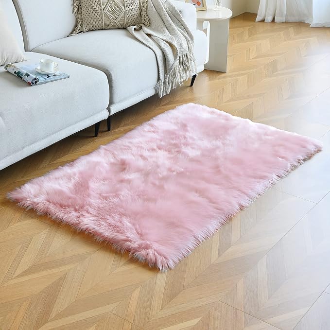 duduta Pink Faux Sheepskin Fur Rug 3x5 ft, Fluffy Carpet Rug | Shag Fuzzy - Image 5