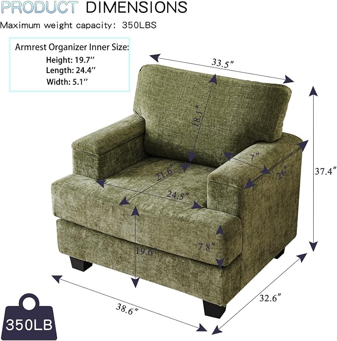 Oversized Accent Chair with Armrest Organizer, Comfy Living Room Chairs with - Image 2